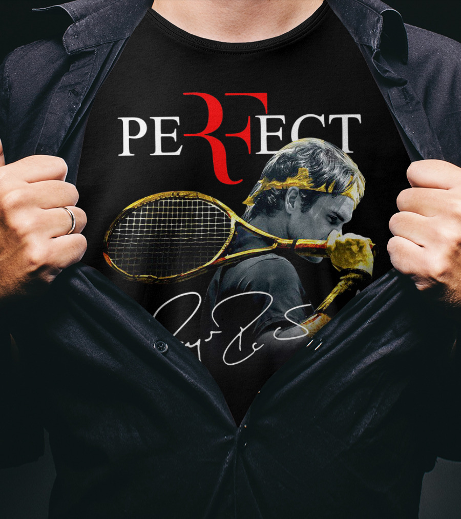 Roger Federer Perfect Tennis Tribute Racket Signature Iconic Moment T-Shirt