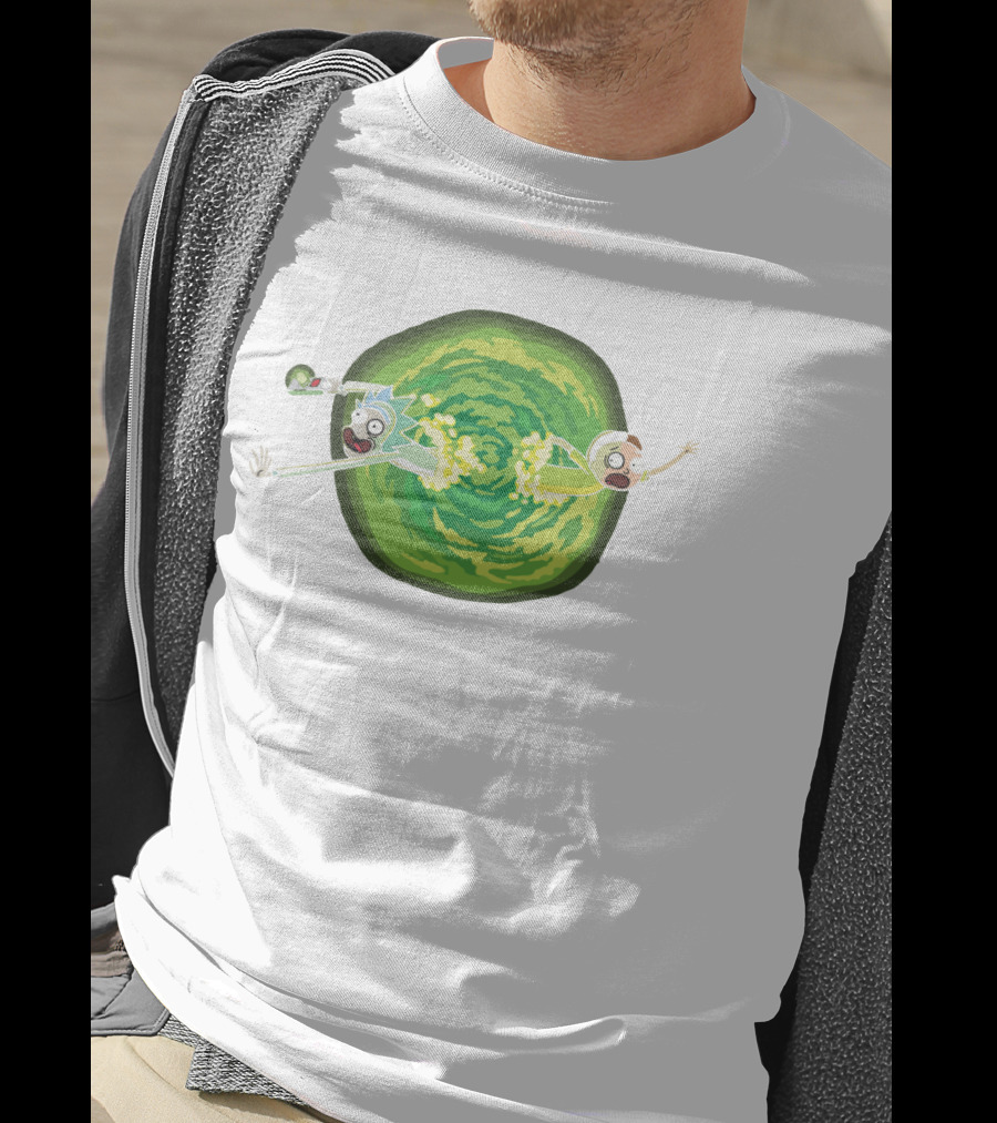 Rick And Morty Animated Portal Gun Adventure Scene T-Shirt