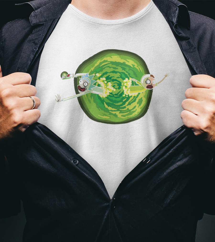 Rick And Morty Animated Portal Gun Adventure Scene T-Shirt