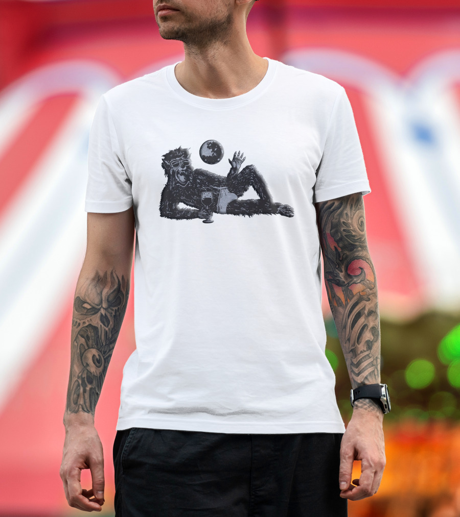 Laid-Back Monkey with Sunglasses and Drink Under the Moon T-Shirt