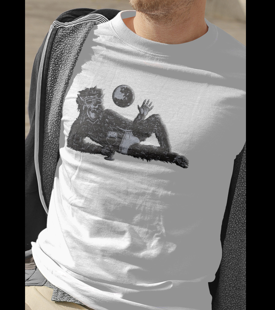 Laid-Back Monkey With Sunglasses And Drink Under The Moon T-Shirt