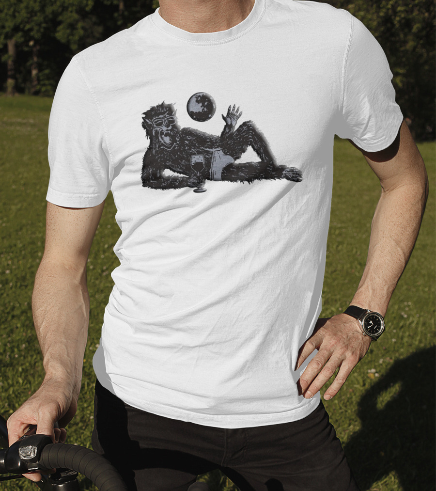 Laid-Back Monkey With Sunglasses And Drink Under The Moon T-Shirt