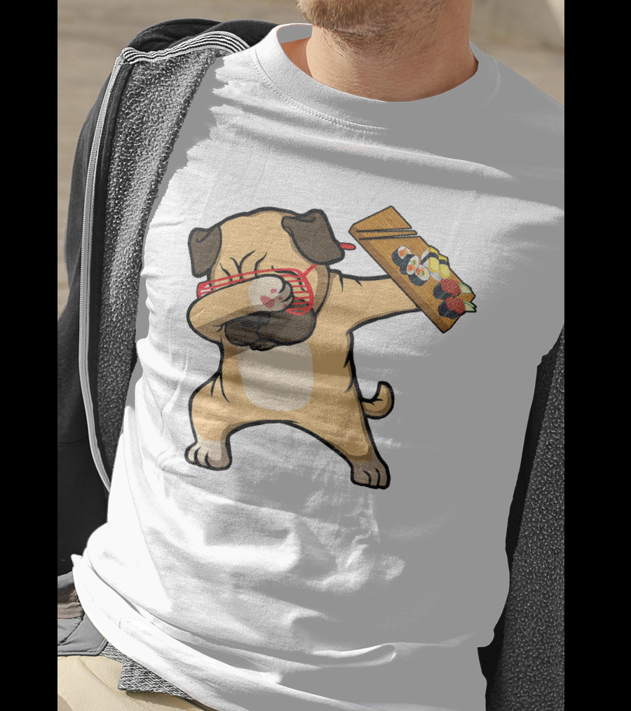 Dabbing Pug With Sushi Plate And Chopstick Glasses T-Shirt