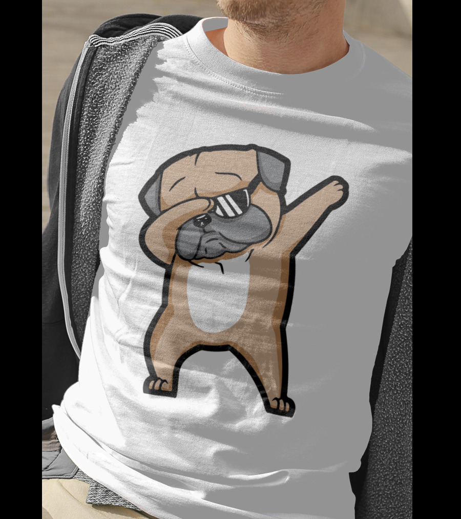 Dabbing Pug With Sunglasses Dance Pose Drawing T-Shirt