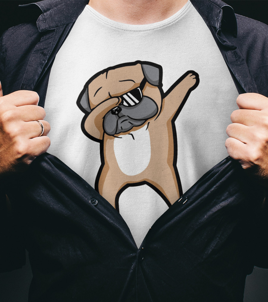 Dabbing Pug With Sunglasses Dance Pose Drawing T-Shirt