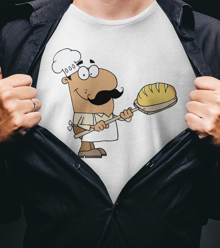 Hispanic Cartoon Bread Maker Man With Chef Hat And Loaf On Paddle T-Shirt