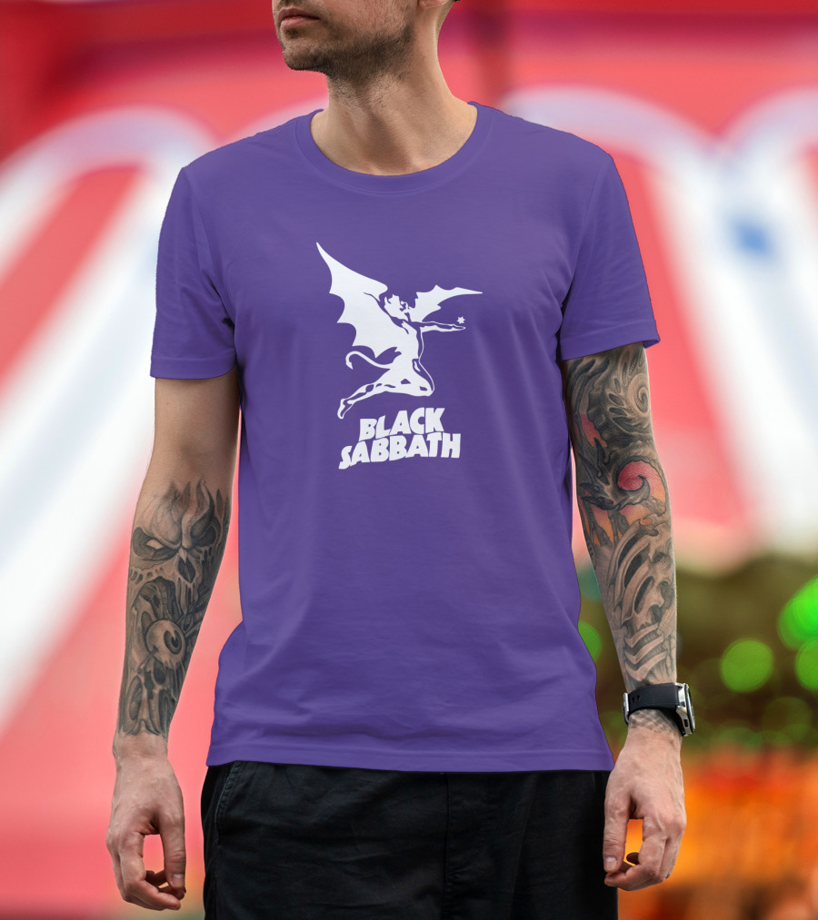 Black Sabbath Flying Devil Logo Purple Background T-Shirt