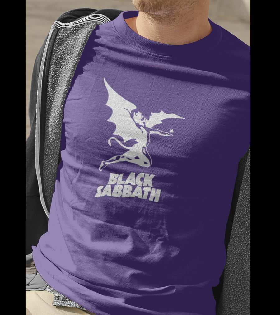 Black Sabbath Flying Devil Logo Purple Background T-Shirt