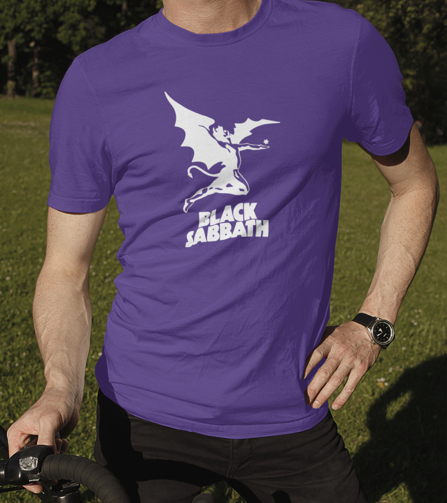 Black Sabbath Flying Devil Logo Purple Background T-Shirt