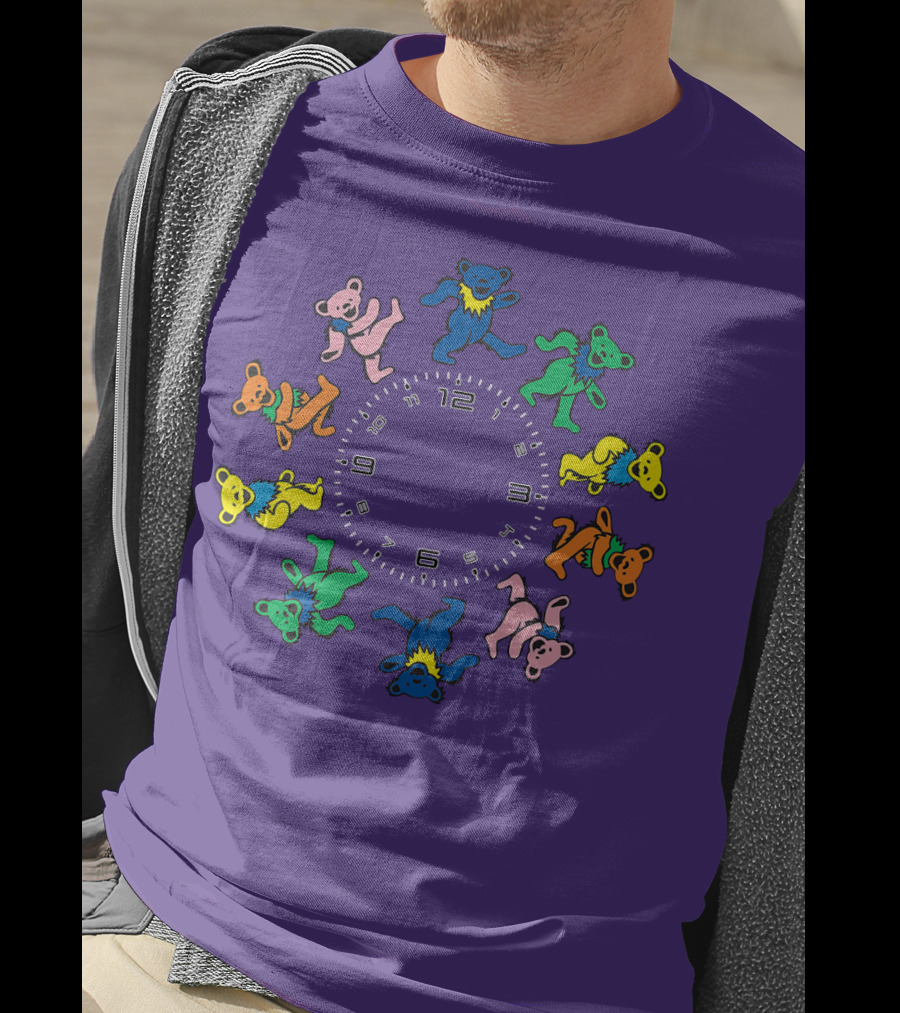 The Grateful Bear Colorful Dancing Bears Around Clock T-Shirt