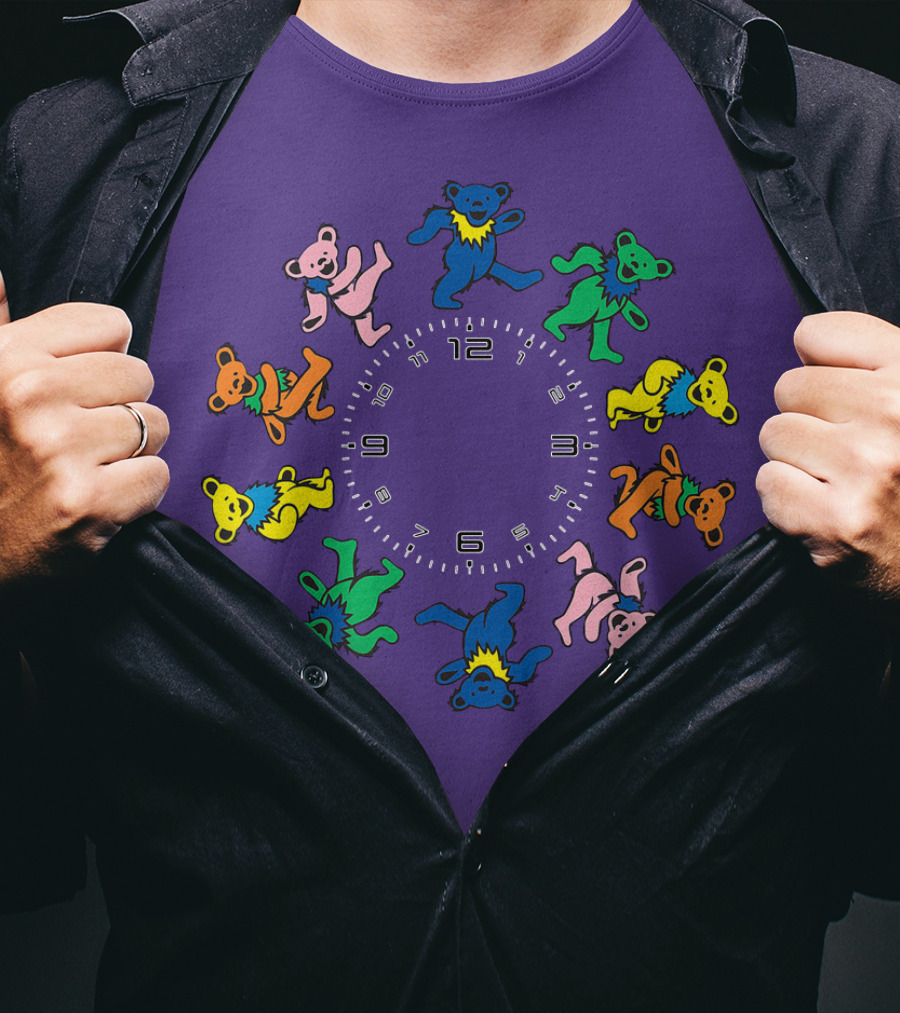 The Grateful Bear Colorful Dancing Bears Around Clock T-Shirt