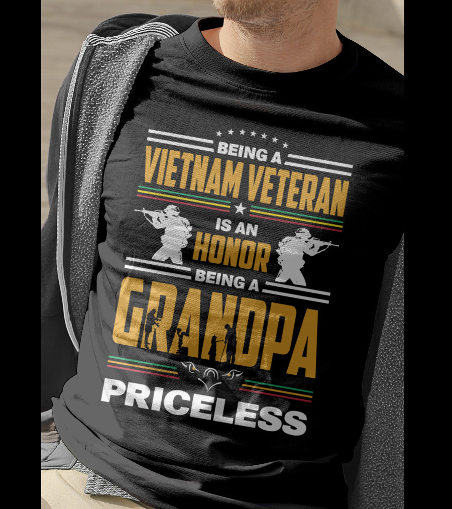 Being A Vietnam Veteran Is An Honor Being A Grandpa Priceless With Soldier Silhouettes And Stars T-Shirt