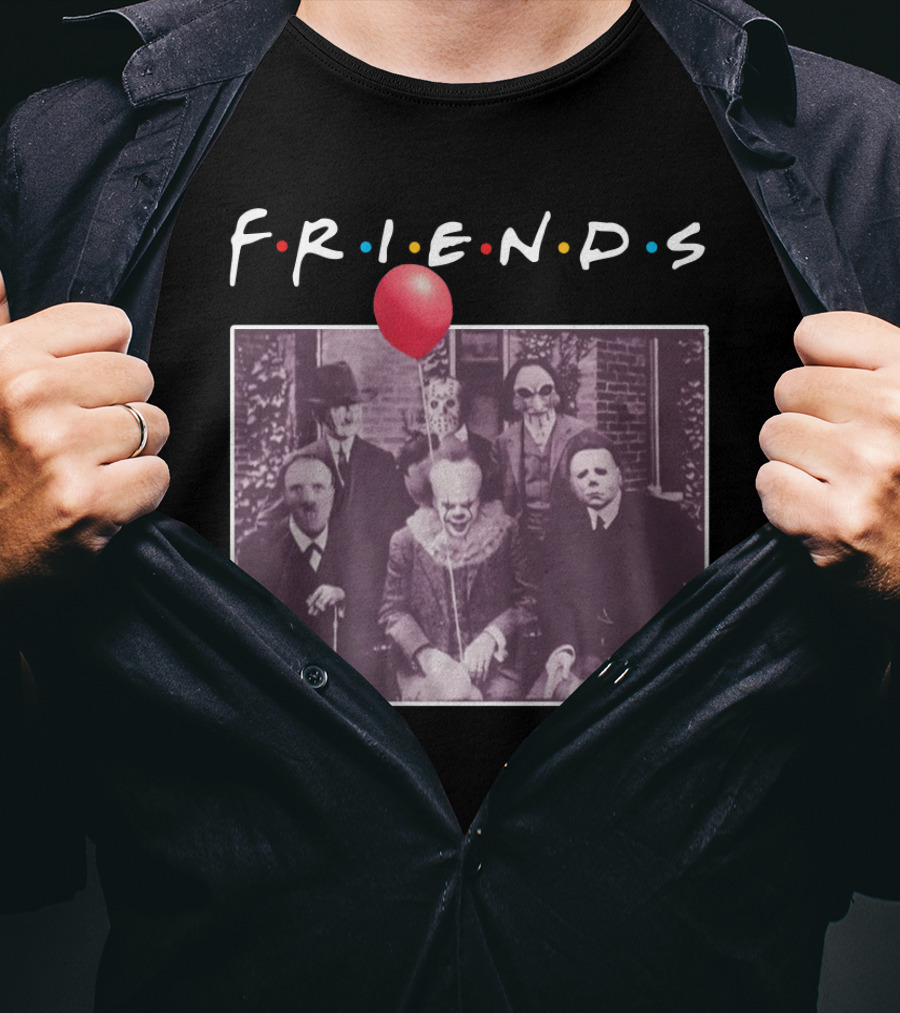 Horror Movie Characters Iconic Friends TV Show Parody Featuring Red Balloon T-Shirt