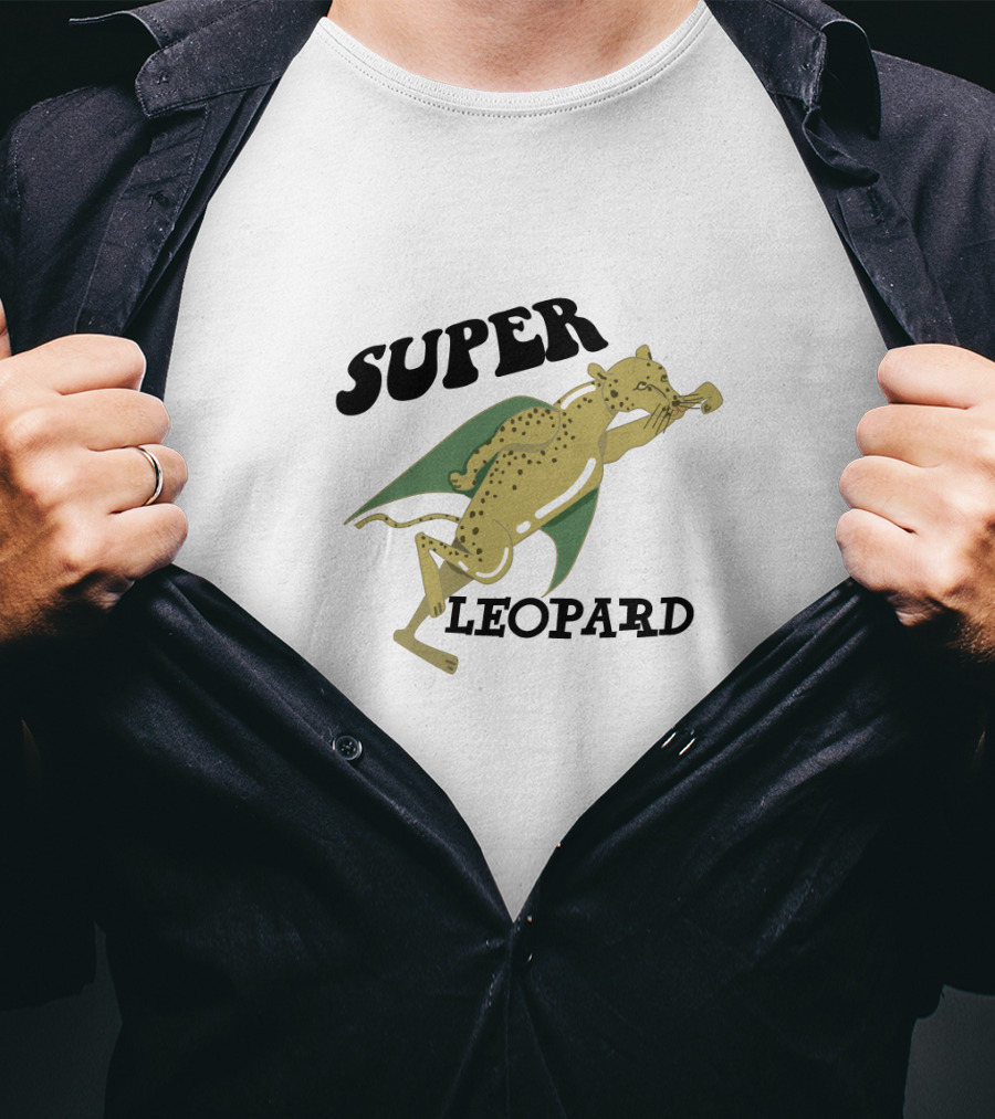 Super Leopard Flying Cape Hero Leap T-Shirt