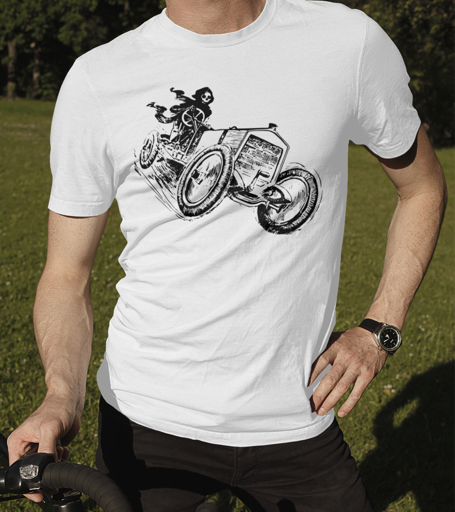 Vintage Death Racing Grim Reaper In High-Speed Race Car T-Shirt
