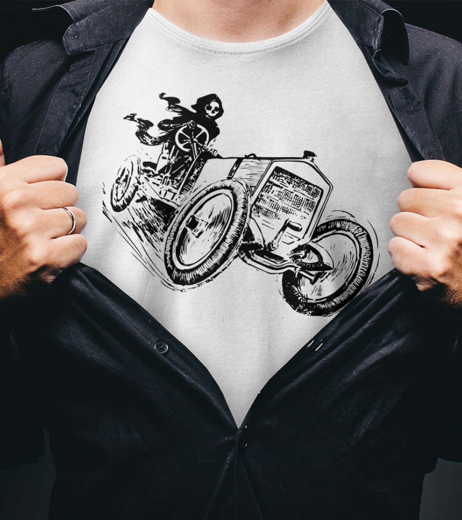 Vintage Death Racing Grim Reaper In High-Speed Race Car T-Shirt