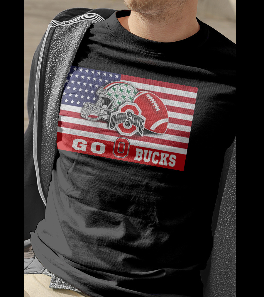 Ohio State Buckeyes Go Bucks American Flag Football Helmet T-Shirt