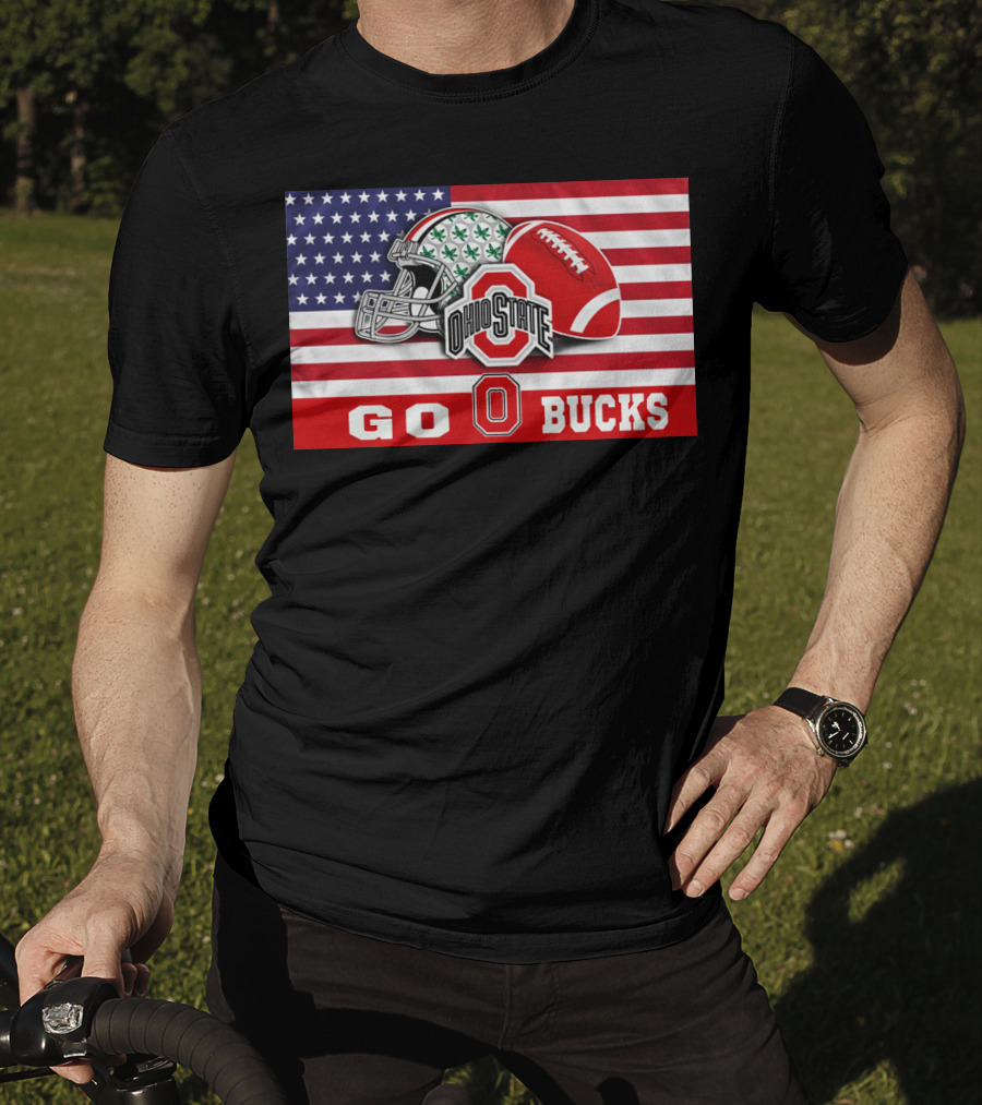Ohio State Buckeyes Go Bucks American Flag Football Helmet T-Shirt