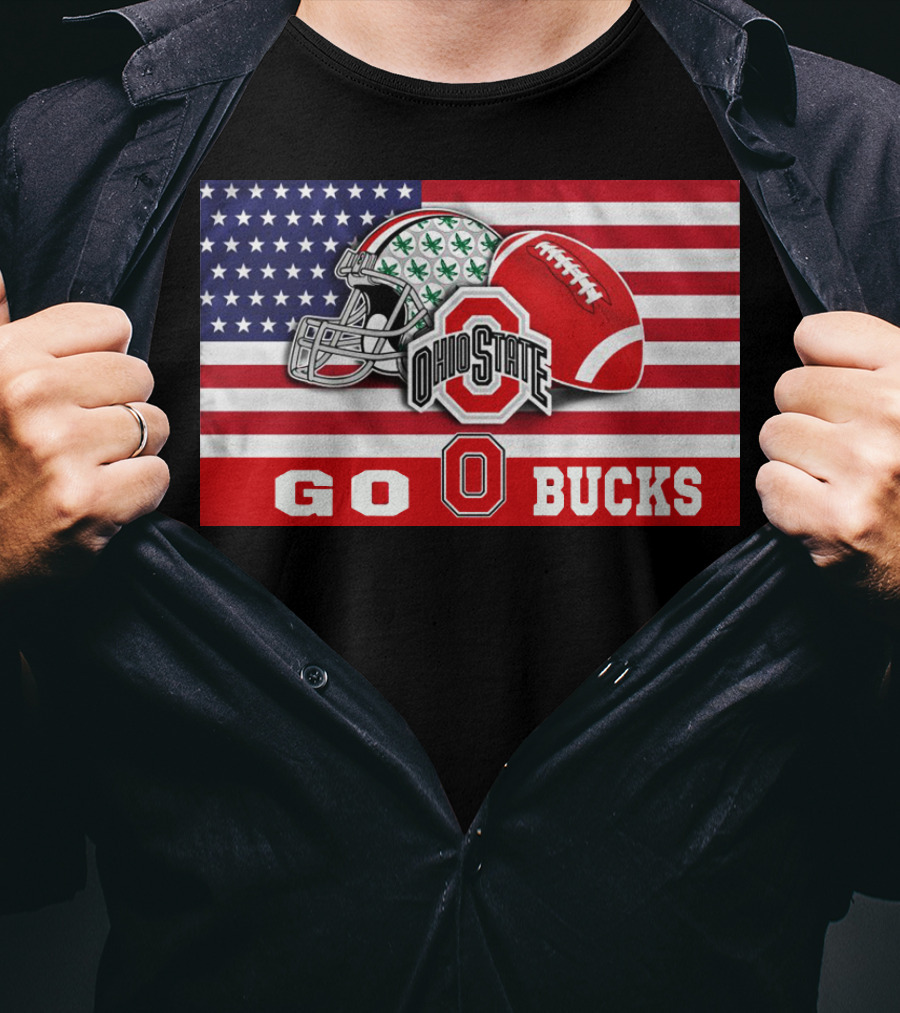 Ohio State Buckeyes Go Bucks American Flag Football Helmet T-Shirt