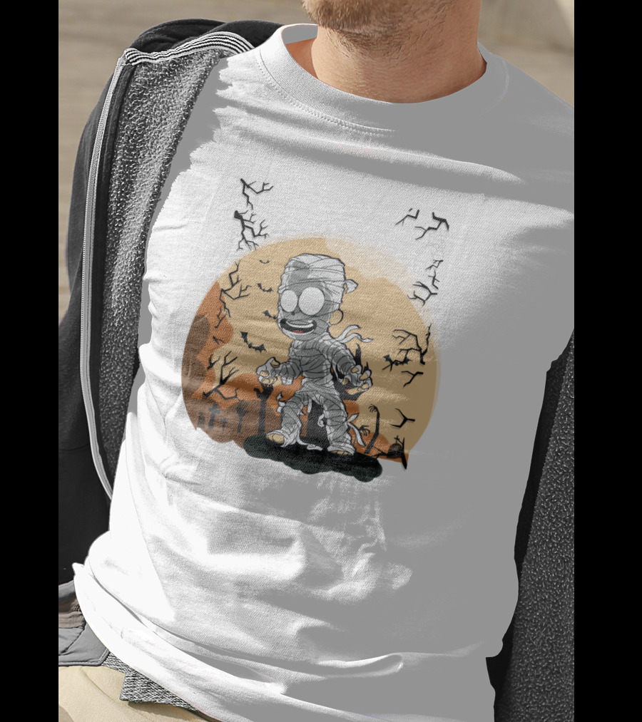 Halloween Zombies Mummy With Moon Tombs And Spooky Trees T-Shirt