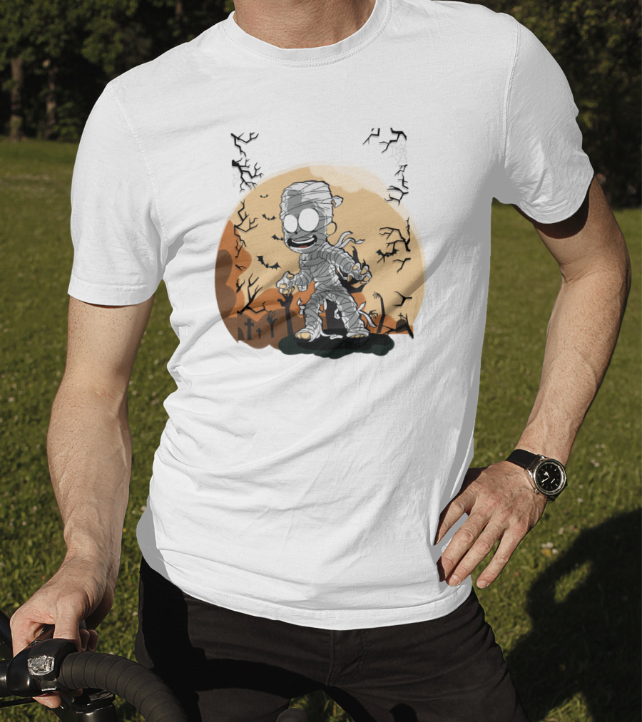 Halloween Zombies Mummy With Moon Tombs And Spooky Trees T-Shirt