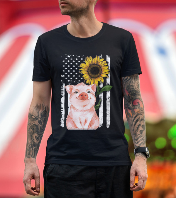 Premium T-Shirt: American Flag Sunflower Pig Vintage T-Shirt American Flag Sunflower Pig Vintage T-Shirt
