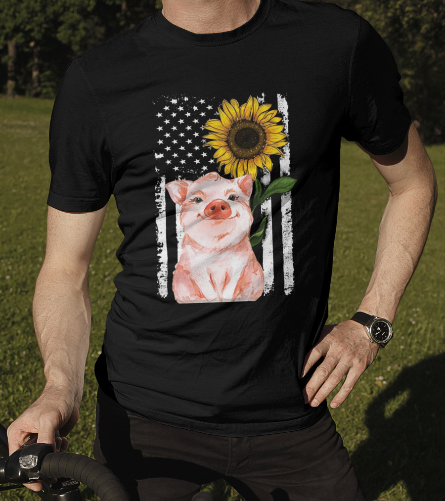 American Flag Sunflower Pig Vintage T-Shirt