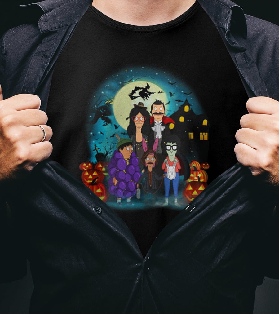 Bob's Burgers Belcher Family Halloween Costumes With Pumpkins And Haunted House T-Shirt
