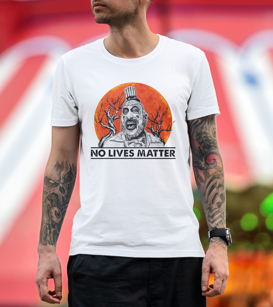 Captain Spaulding No Lives Matter Creepy Clown with Orange Moon and Bare Trees T-Shirt