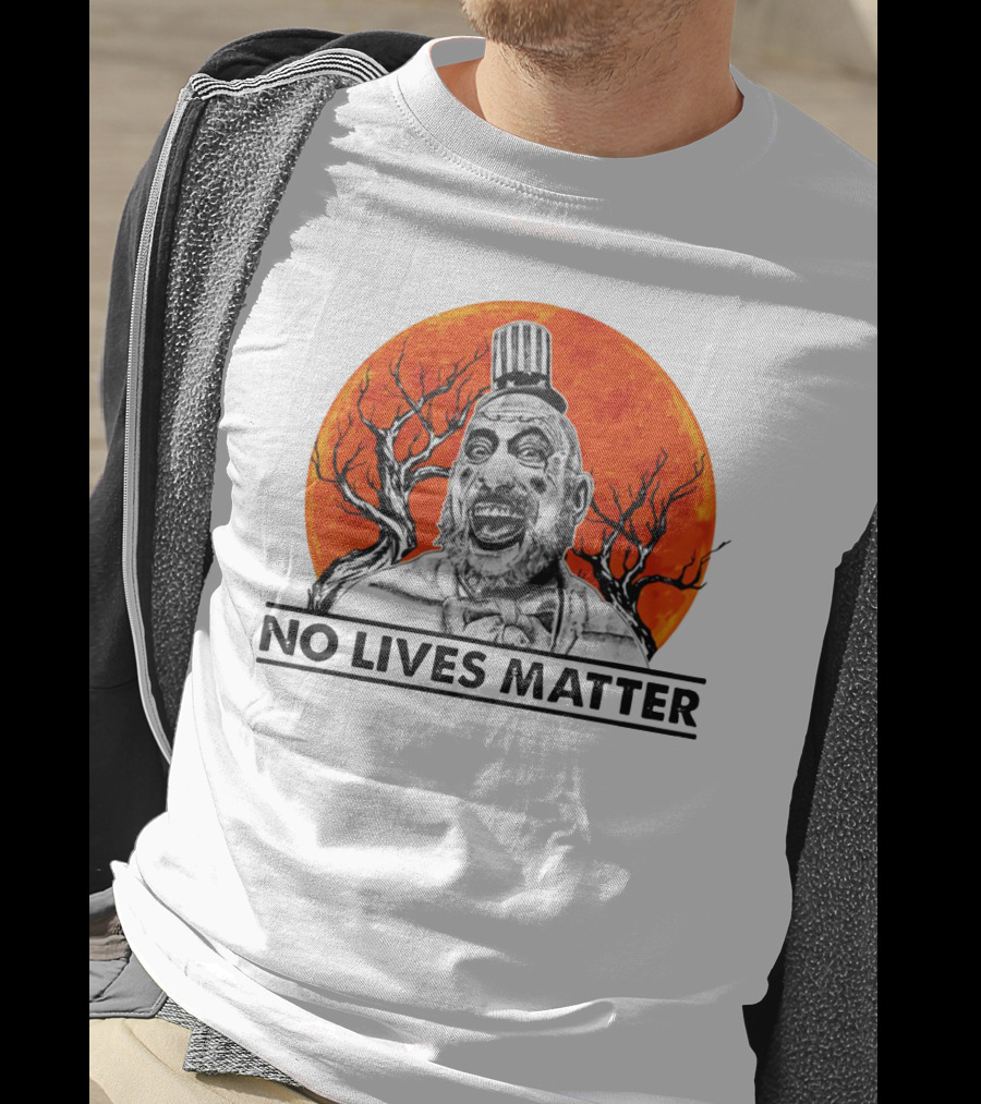 Captain Spaulding No Lives Matter Creepy Clown With Orange Moon And Bare Trees T-Shirt