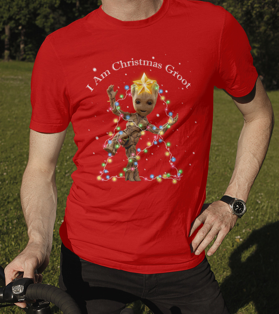 I Am Christmas Groot With Lights And Star T-Shirt