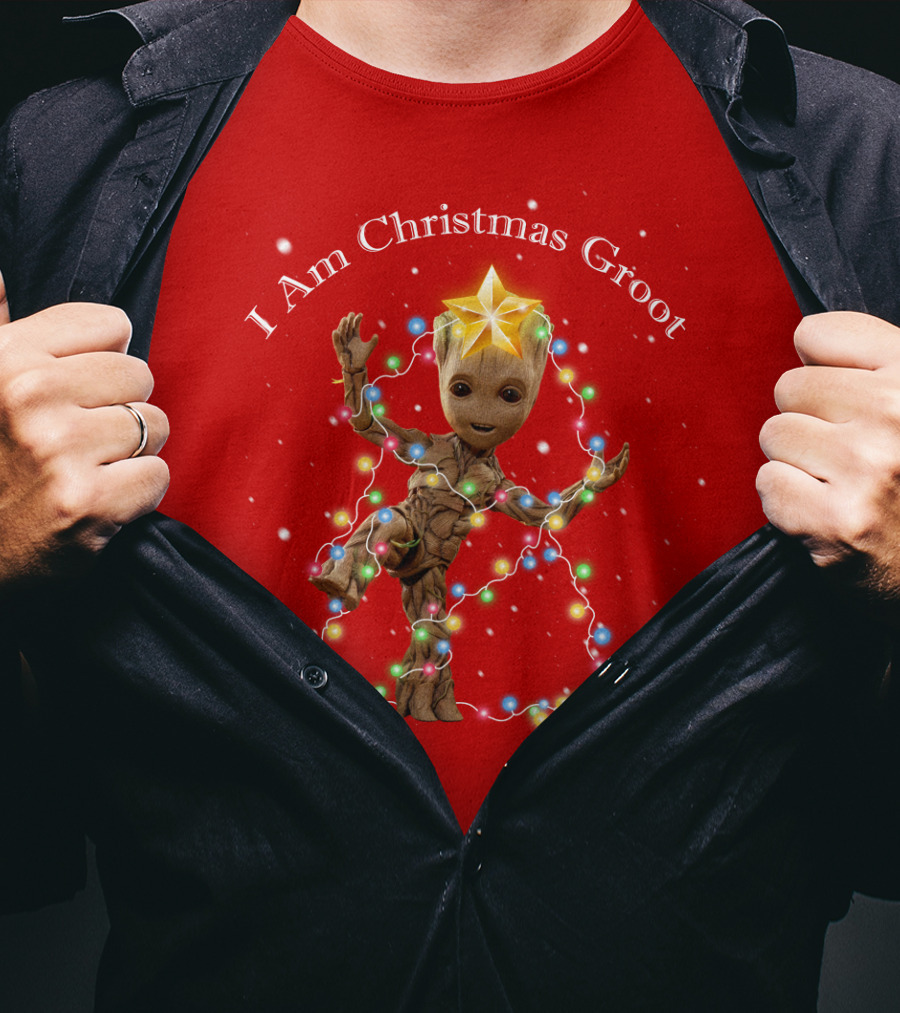I Am Christmas Groot With Lights And Star T-Shirt