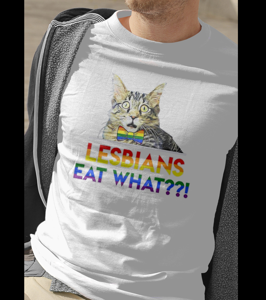 Lesbians Eat What Rainbow Cat Bowtie T-Shirt