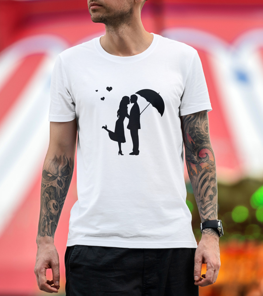 Couple Romantic Umbrella Hearts T-Shirt