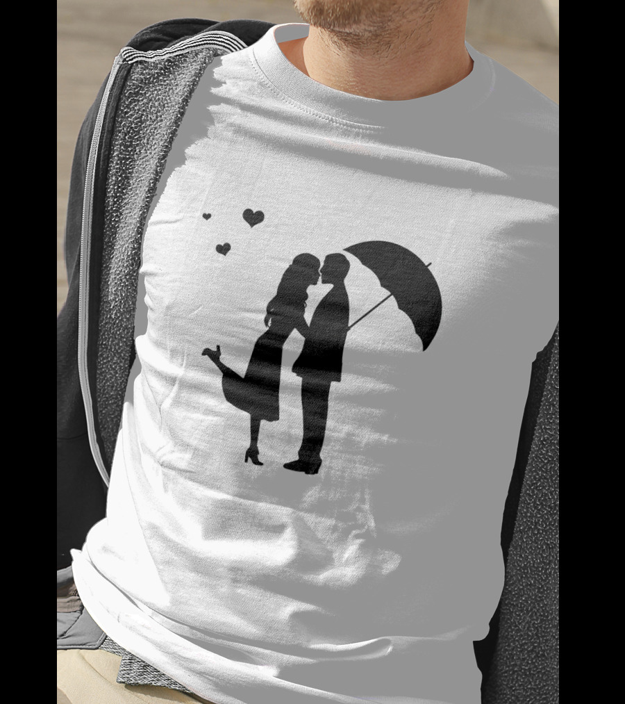 Couple Romantic Umbrella Hearts T-Shirt