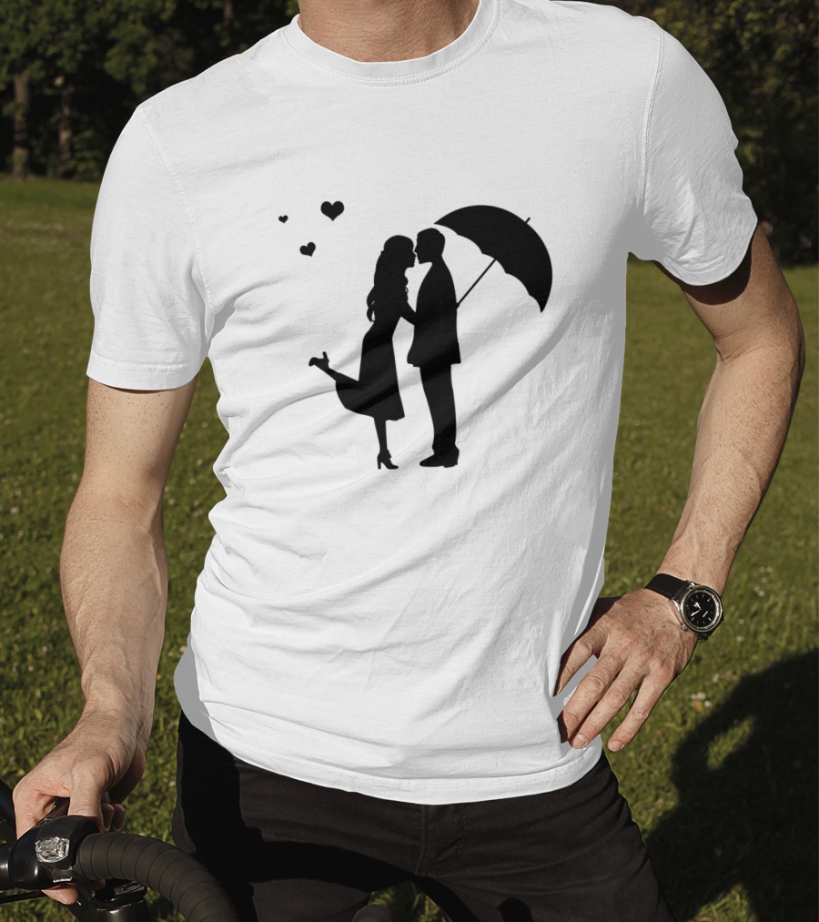 Couple Romantic Umbrella Hearts T-Shirt