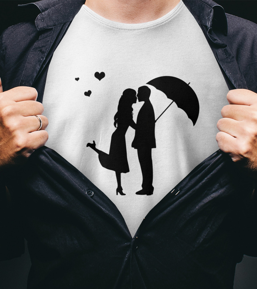 Couple Romantic Umbrella Hearts T-Shirt