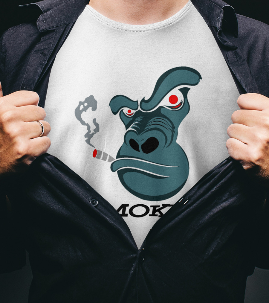 Smoke Kong Smoking Gorilla Icon With Angry Red Eyes T-Shirt