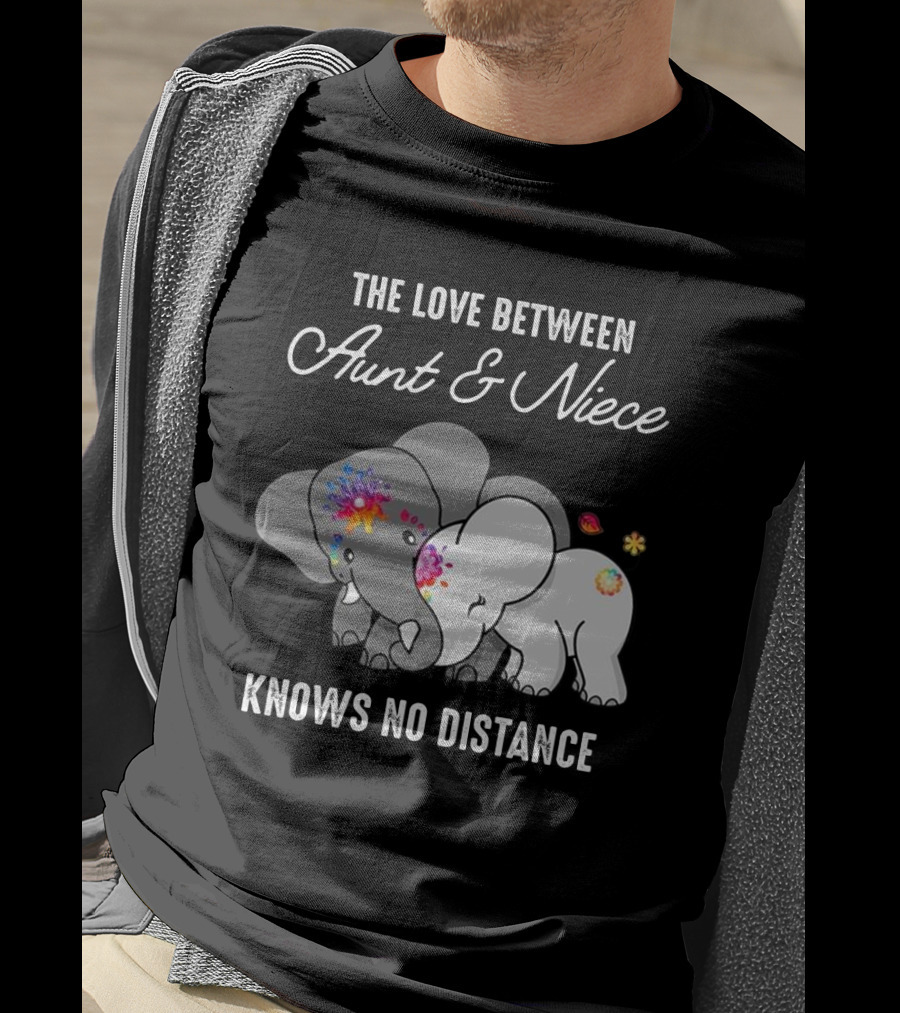 The Love Between Aunt And Niece Knows No Distance Elephants With Colorful Flowers T-Shirt