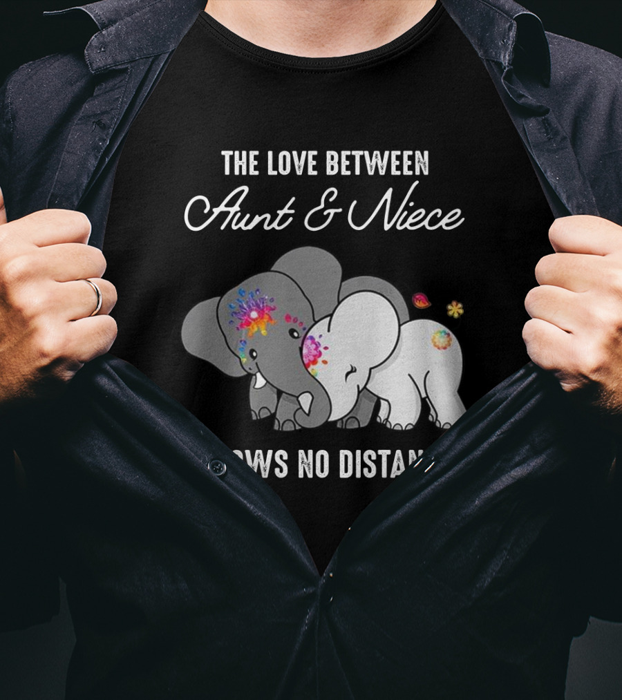 The Love Between Aunt And Niece Knows No Distance Elephants With Colorful Flowers T-Shirt