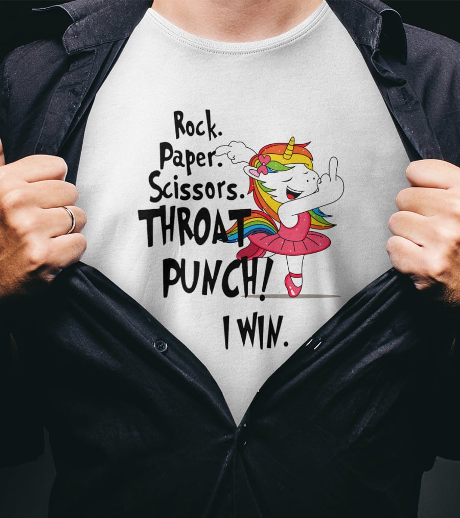Unicorn Ballet Rock Paper Scissors Throat Punch I Win T-Shirt