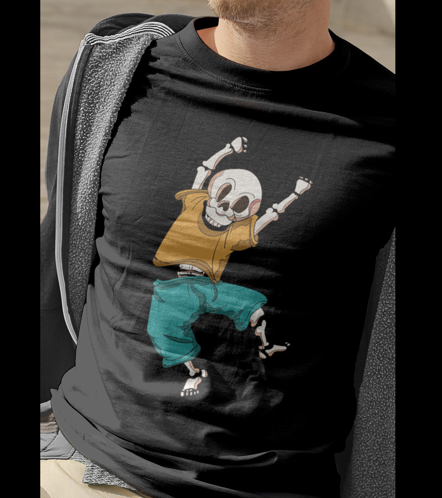 Joyful Hand Drawn Skeleton In Casual T-Shirt