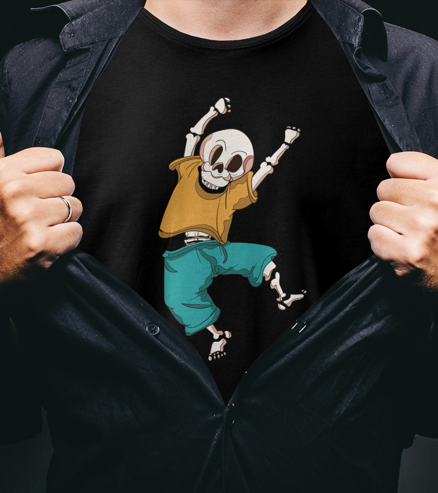 Joyful Hand Drawn Skeleton In Casual T-Shirt