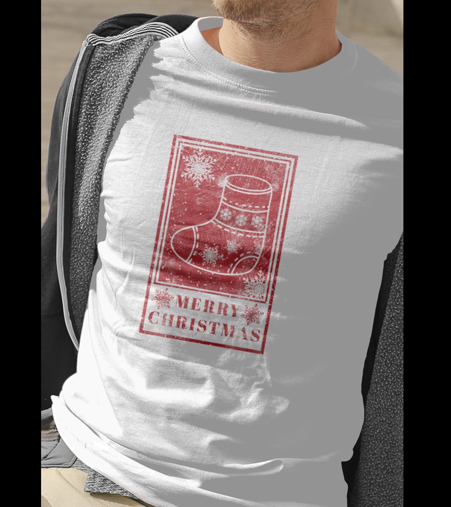 Merry Christmas Red Sock Post Stamp T-Shirt