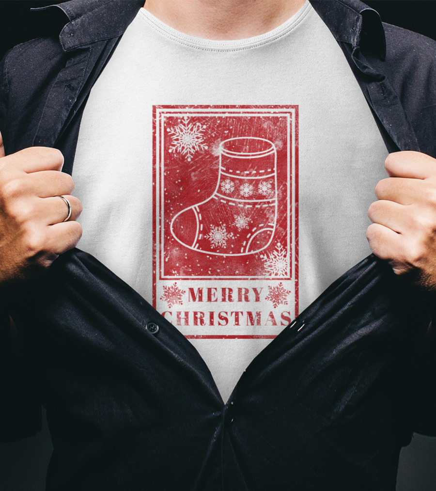 Merry Christmas Red Sock Post Stamp T-Shirt
