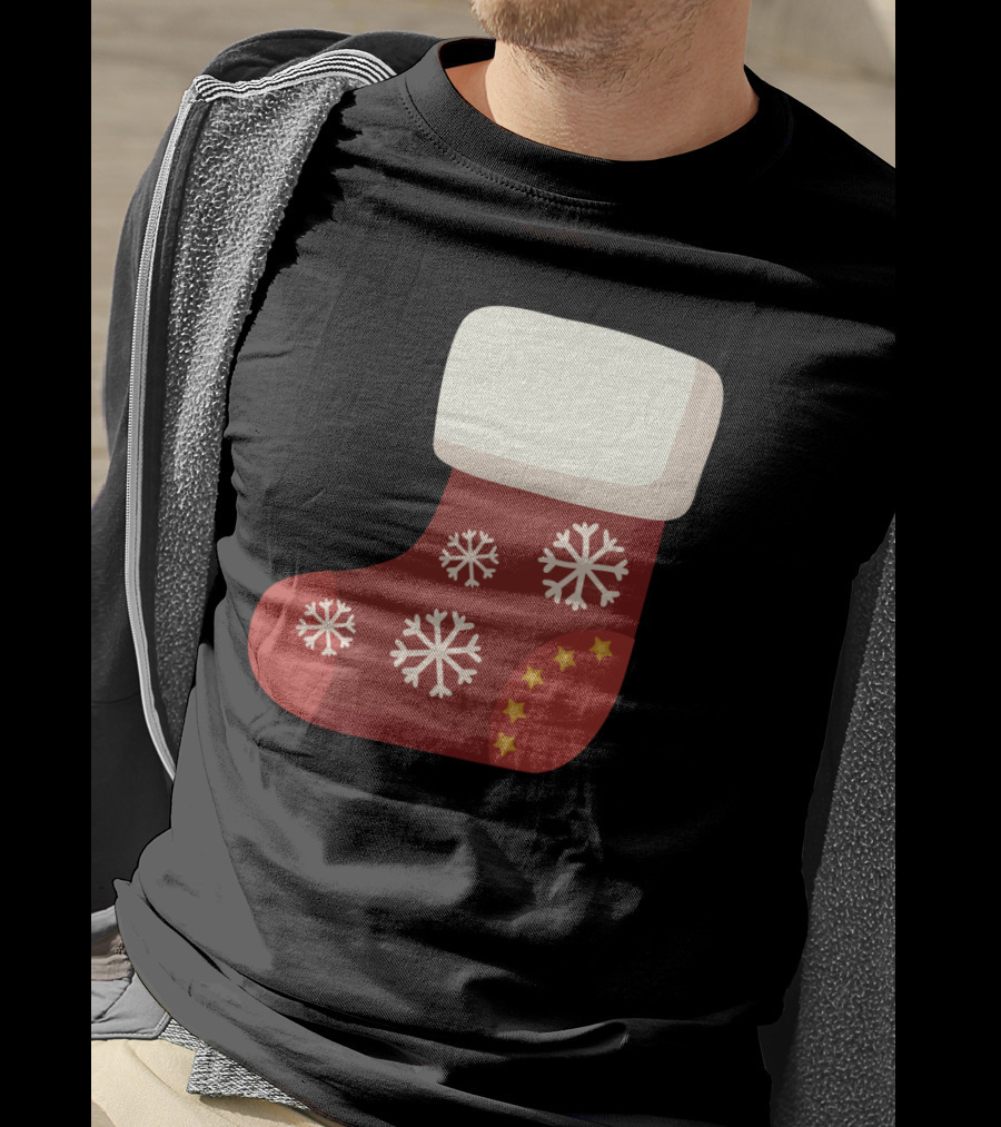 Sock Christmas Stocking With Snowflakes And Stars T-Shirt