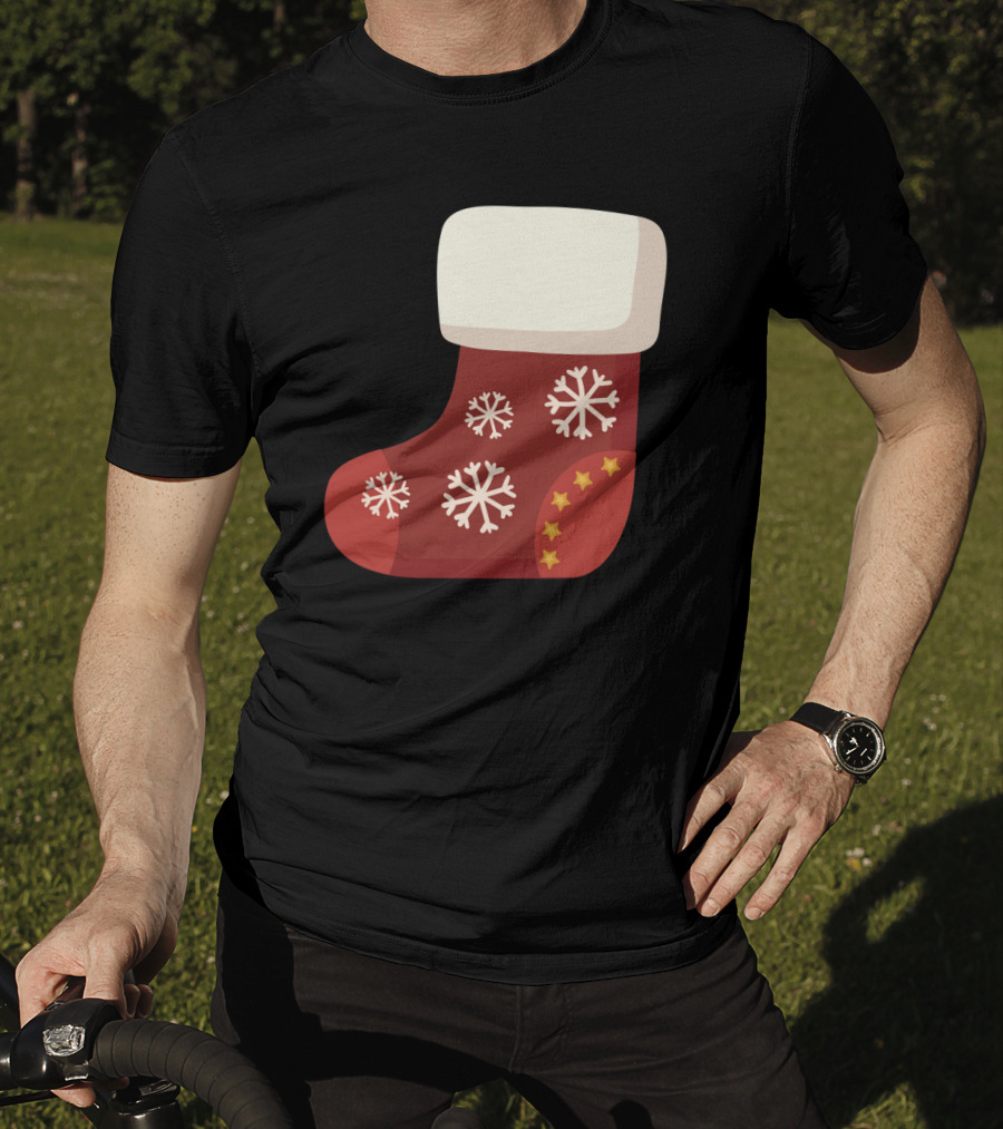 Sock Christmas Stocking With Snowflakes And Stars T-Shirt