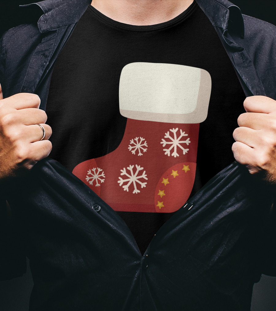 Sock Christmas Stocking With Snowflakes And Stars T-Shirt