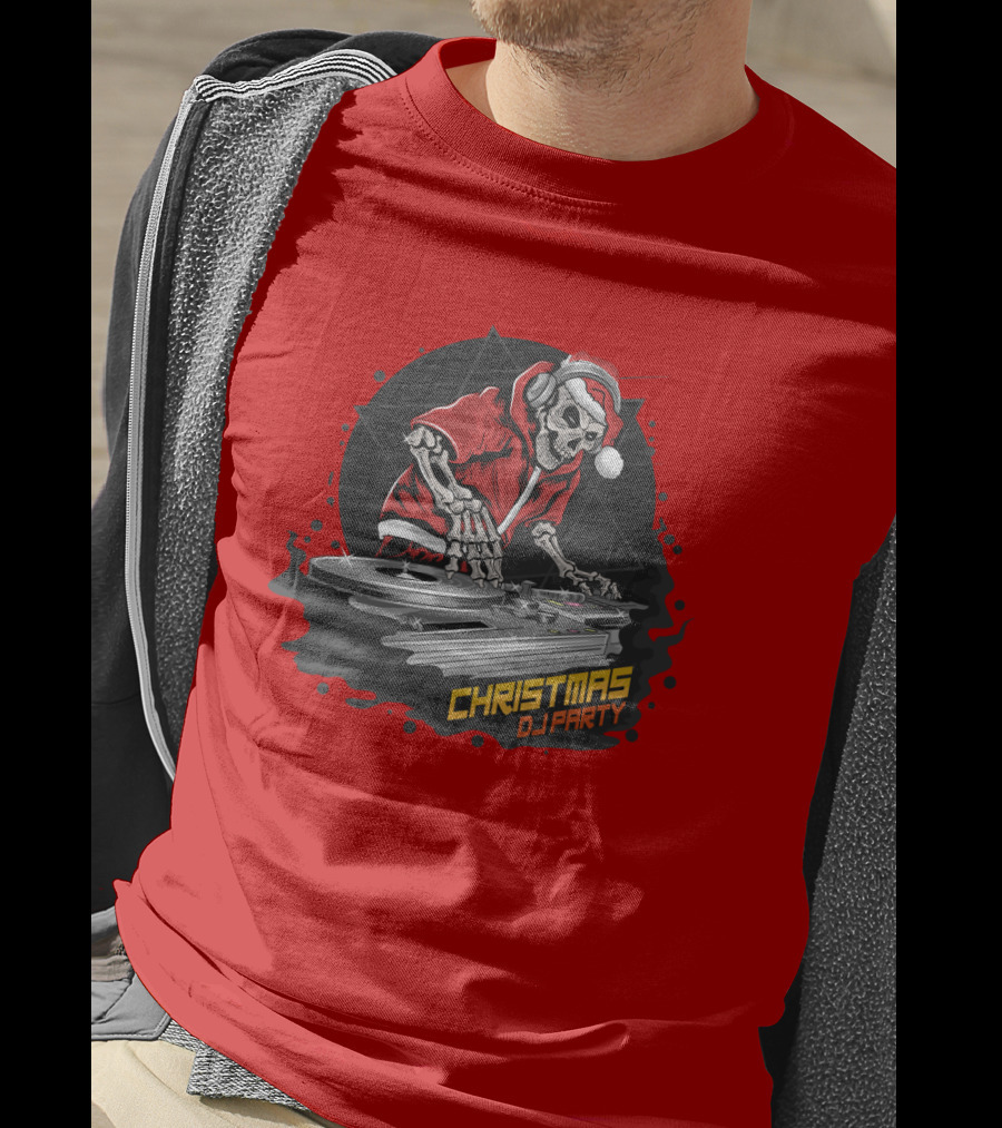 Christmas DJ Party Skull Santa Claus T-Shirt