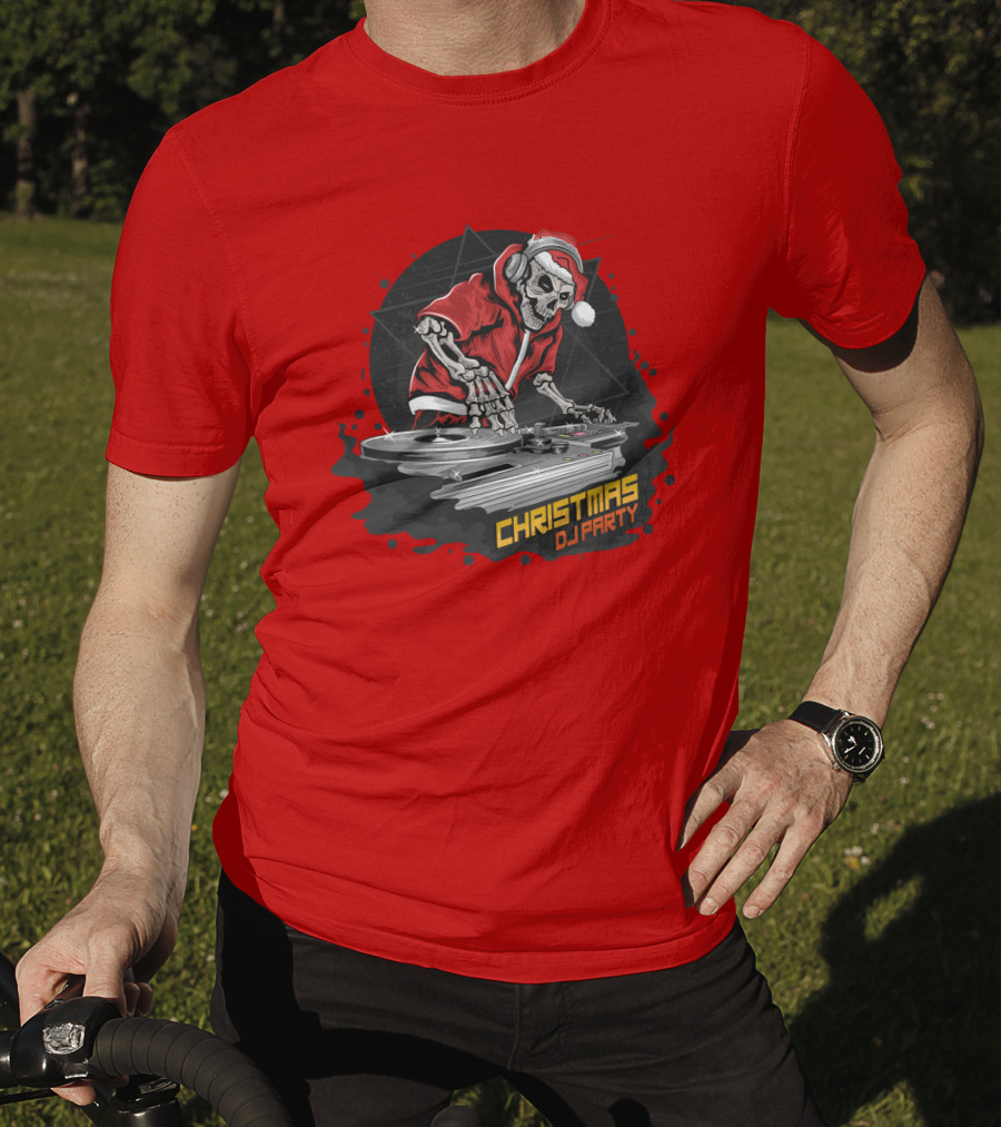 Christmas DJ Party Skull Santa Claus T-Shirt